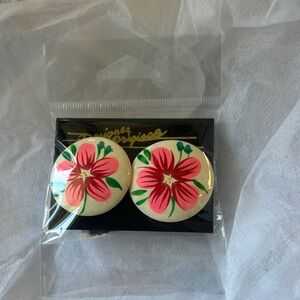 Floral Earrings with Pink and Green Design